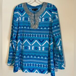 INC international concepts silver neckline beaded long sleeve size petite M